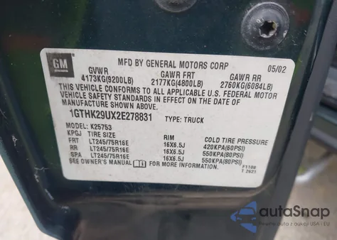 2002 GMC Sierra 2500Hd Sle z USA, uszkodzony, nr VIN 1GTHK29UX2E278831